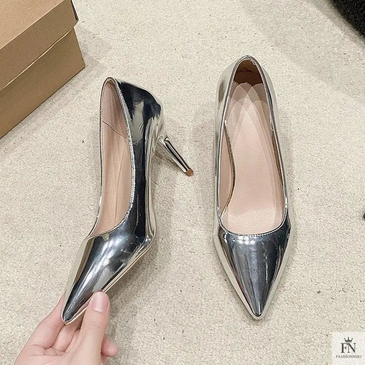 Metallic Stiletto Pointed Heels - Fashionnsio