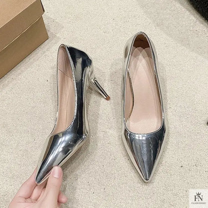 Metallic Stiletto Pointed Heels - Fashionnsio