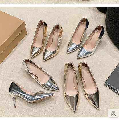 Metallic Stiletto Pointed Heels - Fashionnsio