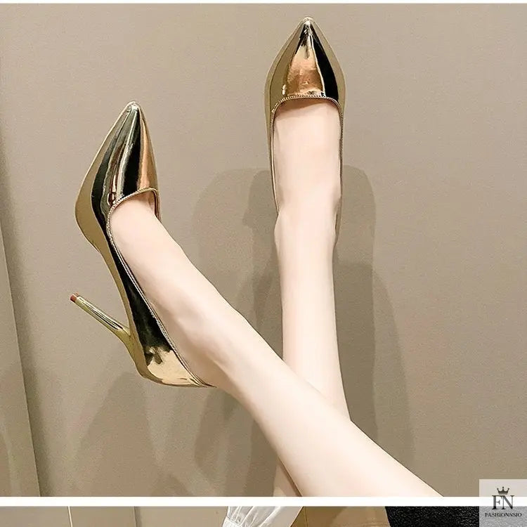 Metallic Stiletto Pointed Heels - Fashionnsio