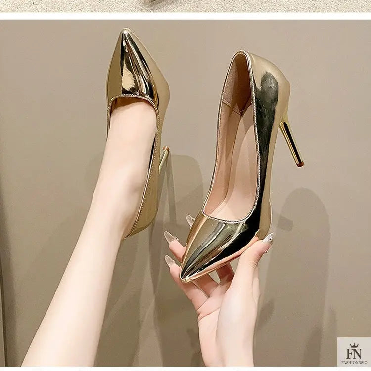Metallic Stiletto Pointed Heels - Fashionnsio