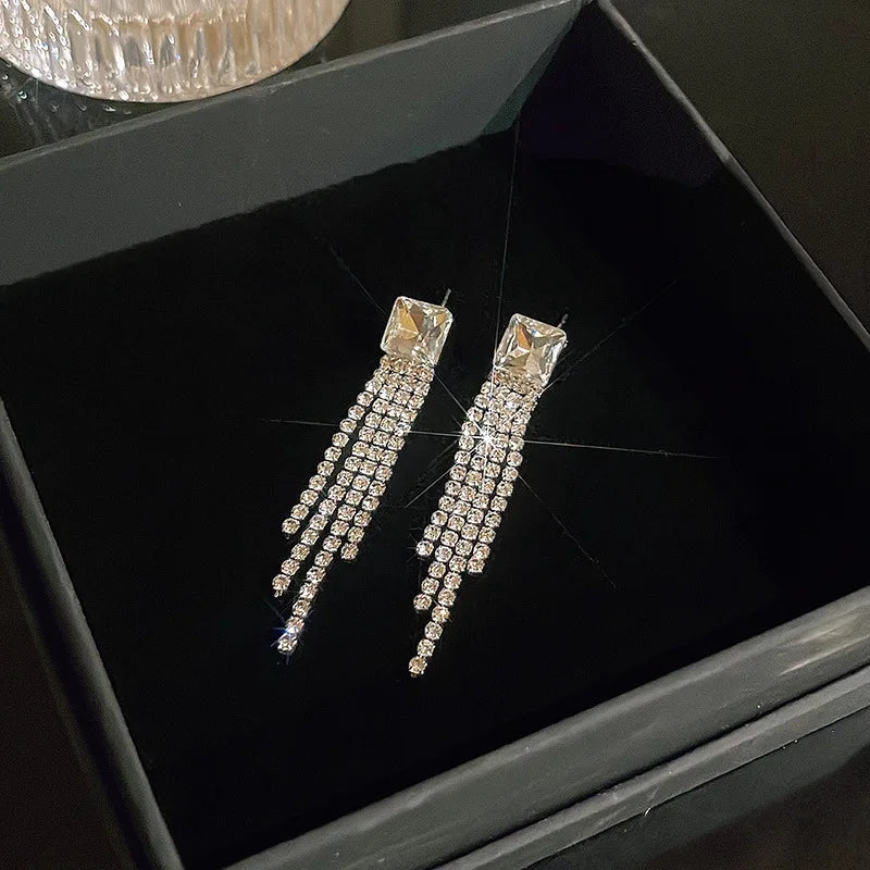 Rhinestone Square Long Diamond Earrings fashionnsio