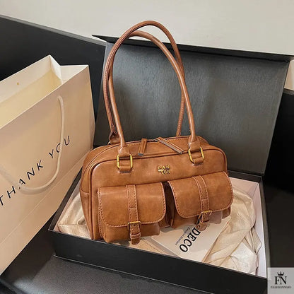 Multi Pocket Glossy Vintage Shoulder Bags - Fashionnsio
