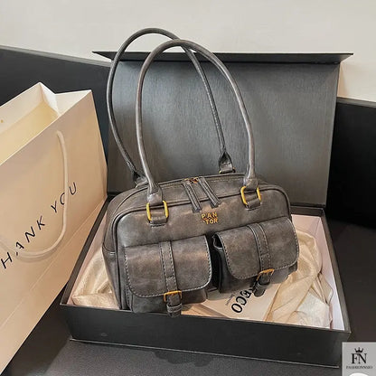 Multi Pocket Glossy Vintage Shoulder Bags - Fashionnsio