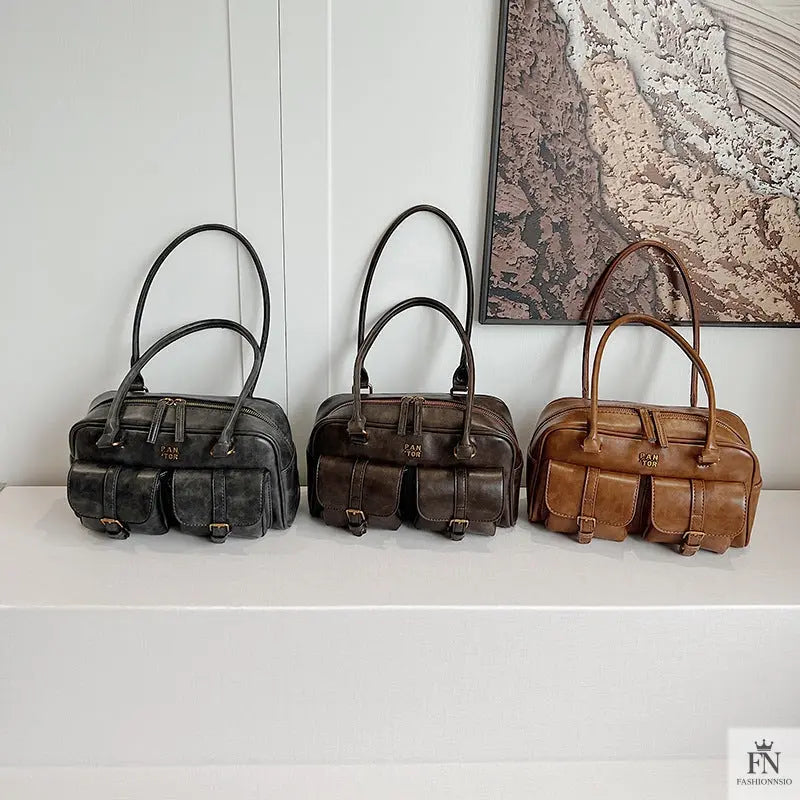 Multi Pocket Glossy Vintage Shoulder Bags - Fashionnsio