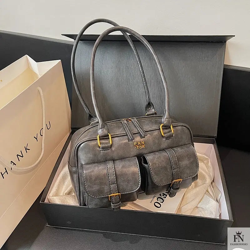 Multi Pocket Glossy Vintage Shoulder Bags - Fashionnsio