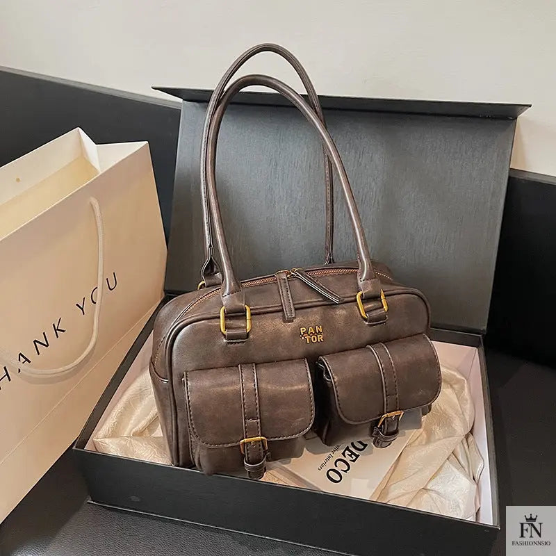 Multi Pocket Glossy Vintage Shoulder Bags - Fashionnsio