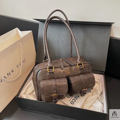 Multi Pocket Glossy Vintage Shoulder Bags - Fashionnsio