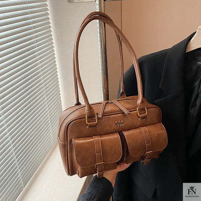 Multi Pocket Glossy Vintage Shoulder Bags - Fashionnsio