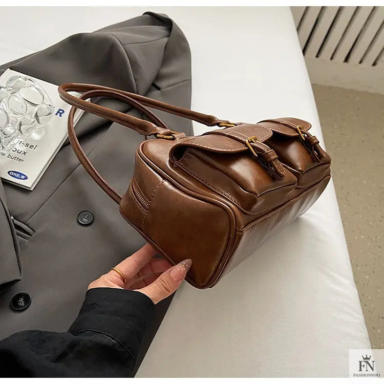 Multi Pocket Glossy Vintage Shoulder Bags - Fashionnsio