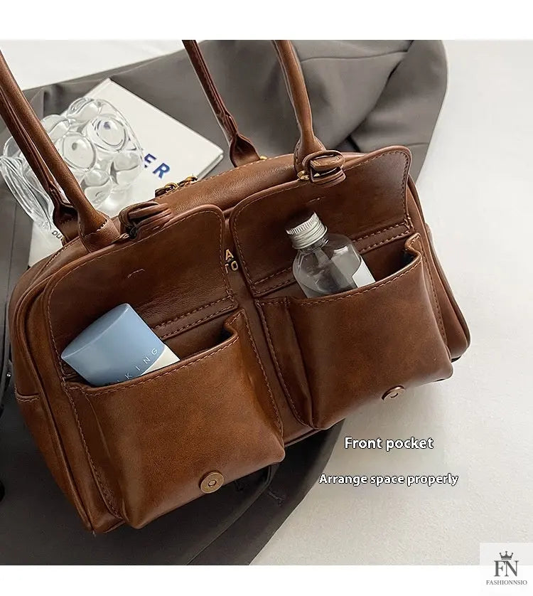 Multi Pocket Glossy Vintage Shoulder Bags - Fashionnsio