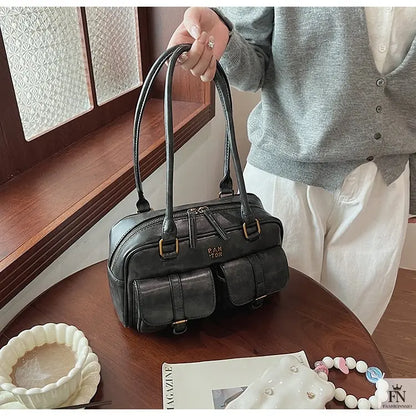 Multi Pocket Glossy Vintage Shoulder Bags - Fashionnsio