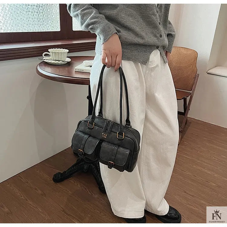 Multi Pocket Glossy Vintage Shoulder Bags - Fashionnsio
