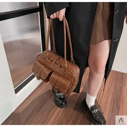 Multi Pocket Glossy Vintage Shoulder Bags - Fashionnsio