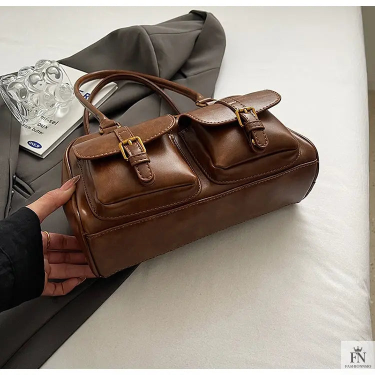 Multi Pocket Glossy Vintage Shoulder Bags - Fashionnsio