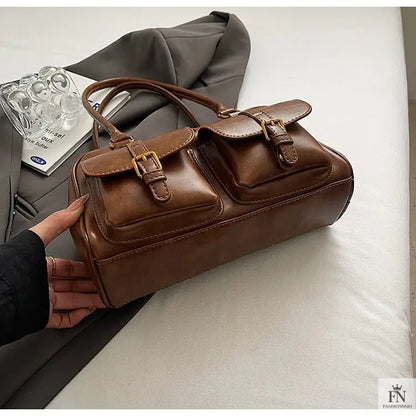 Multi Pocket Glossy Vintage Shoulder Bags - Fashionnsio