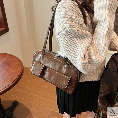 Multi-pocket Pillow Glossy Shoulder Bags - Fashionnsio