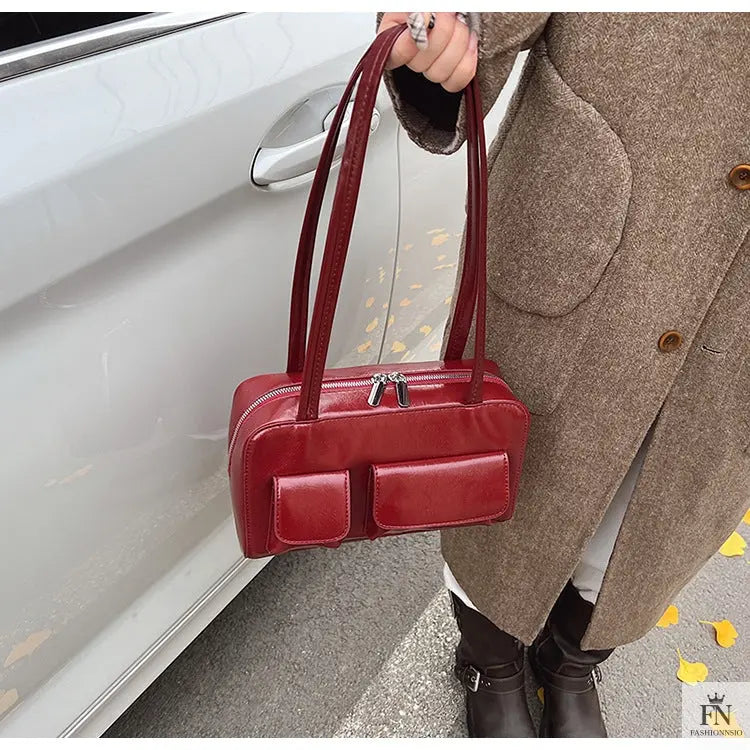 Multi-pocket Pillow Glossy Shoulder Bags - Fashionnsio