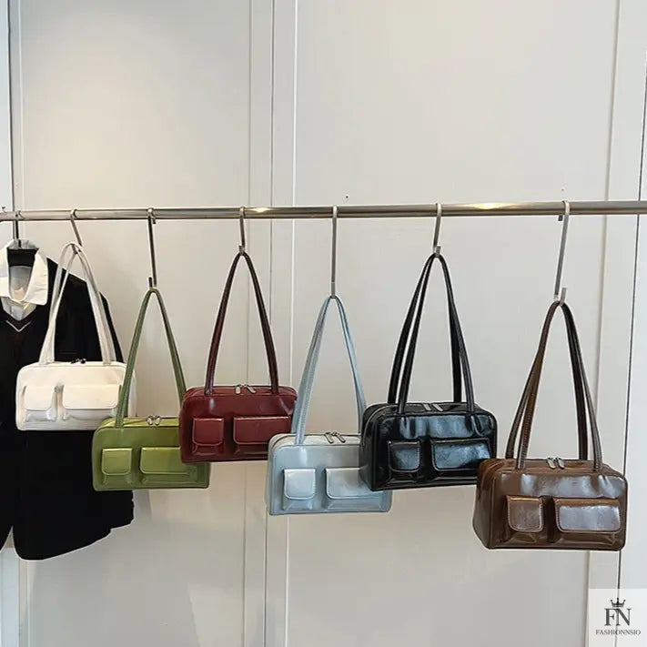 Multi-pocket Pillow Glossy Shoulder Bags - Fashionnsio