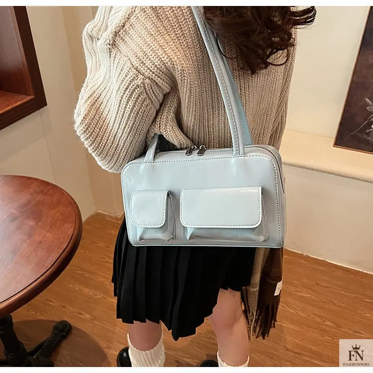 Multi-pocket Pillow Glossy Shoulder Bags - Fashionnsio