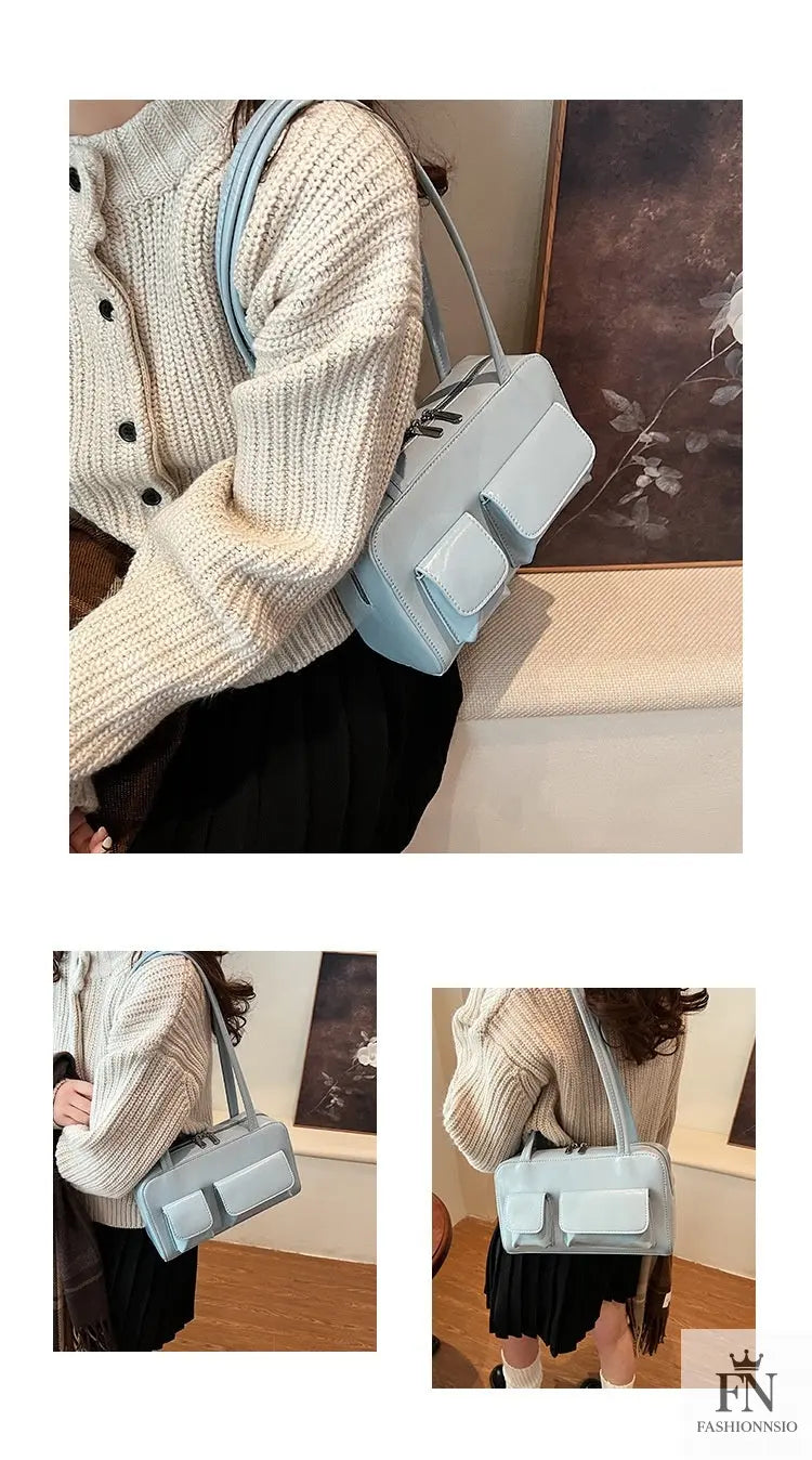 Multi-pocket Pillow Glossy Shoulder Bags - Fashionnsio