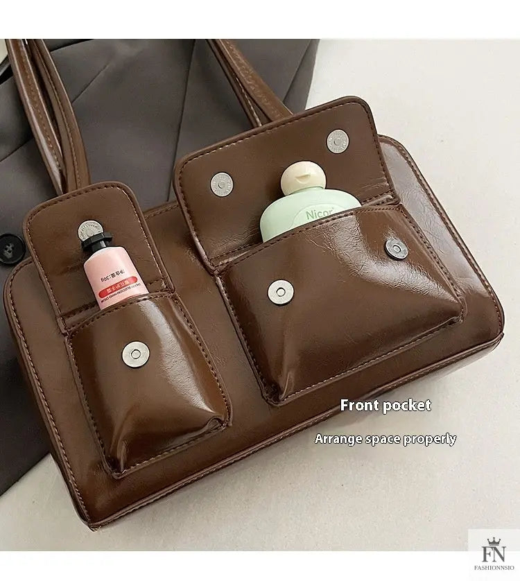 Multi-pocket Pillow Glossy Shoulder Bags - Fashionnsio