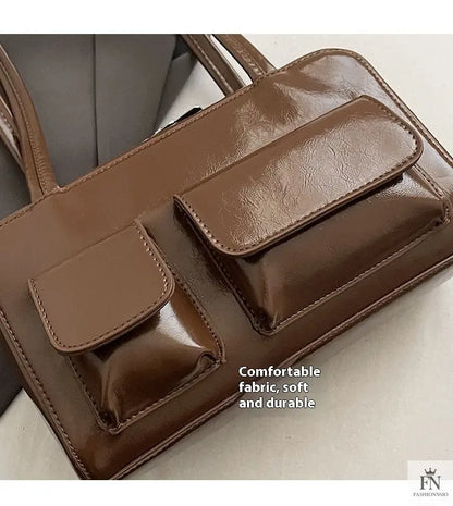 Multi-pocket Pillow Glossy Shoulder Bags - Fashionnsio