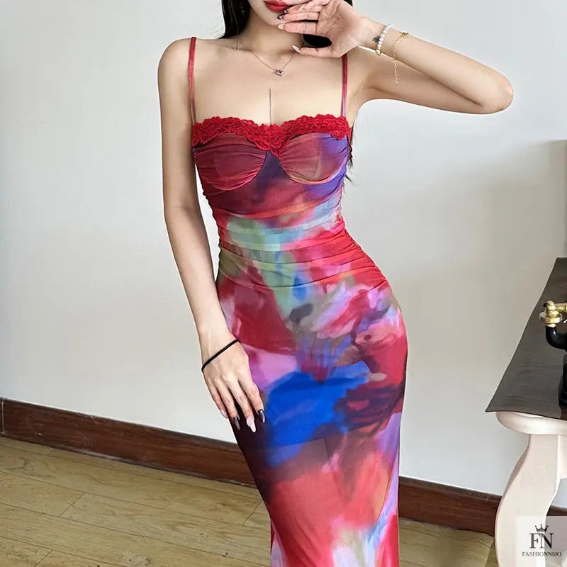 Abstract Print Slim-fit Dress - Fashionnsio