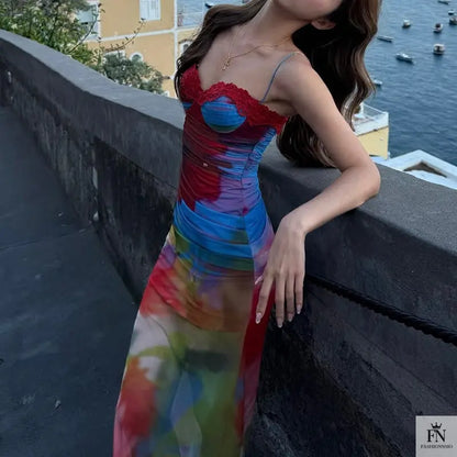 Abstract Print Slim-fit Dress - Fashionnsio