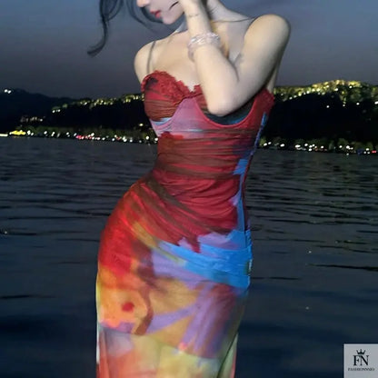 Abstract Print Slim-fit Dress - Fashionnsio