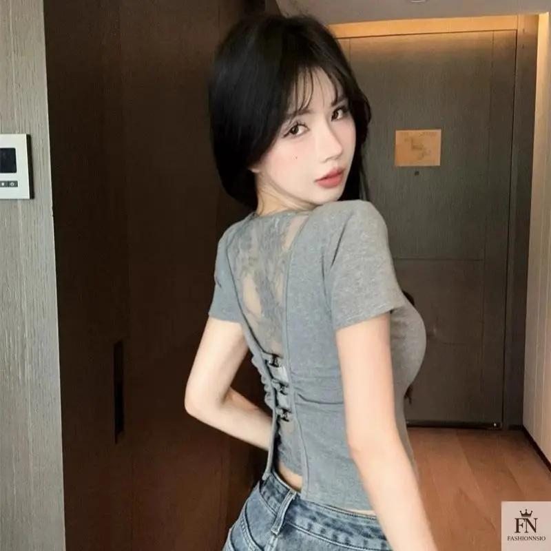 Lace Mesh Crop Tops - Fashionnsio