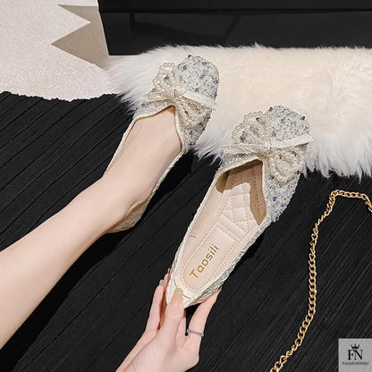 Cinderella Pearl Bow Flats - Fashionnsio