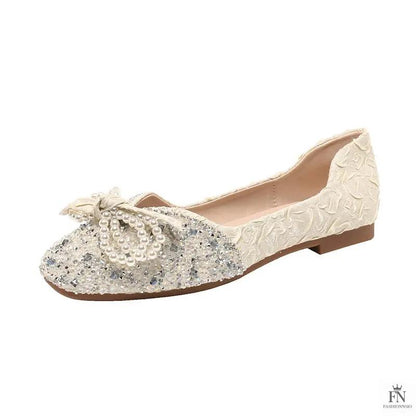 Cinderella Pearl Bow Flats - Fashionnsio