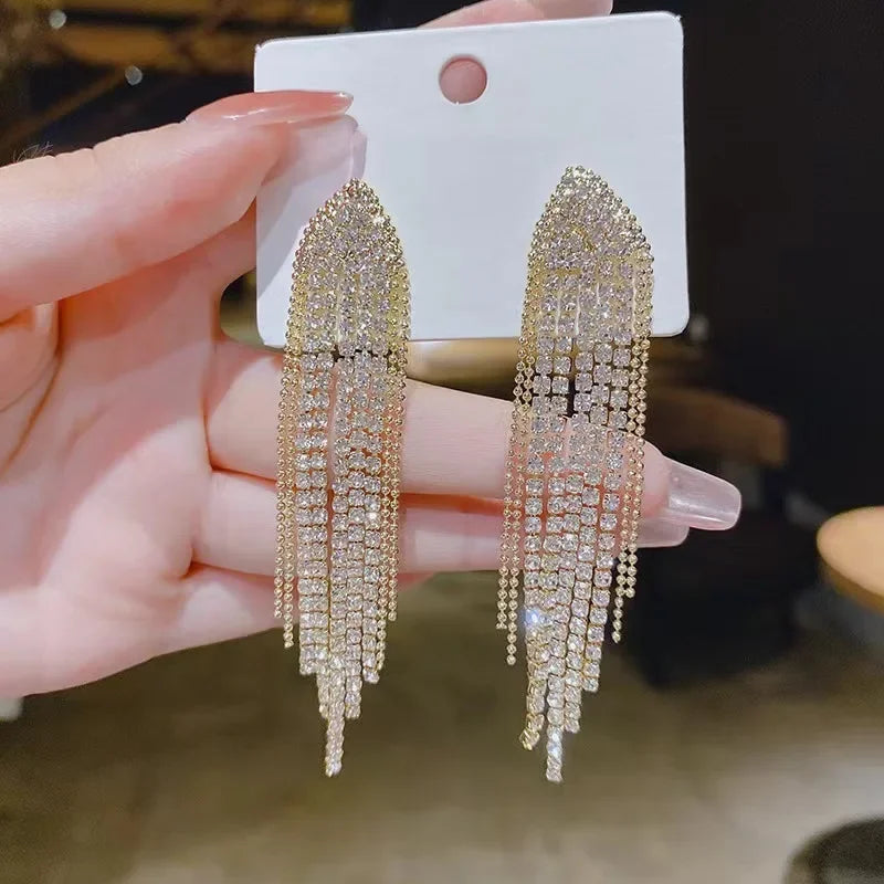 Diamond Tassel Dangle Long Earrings fashionnsio