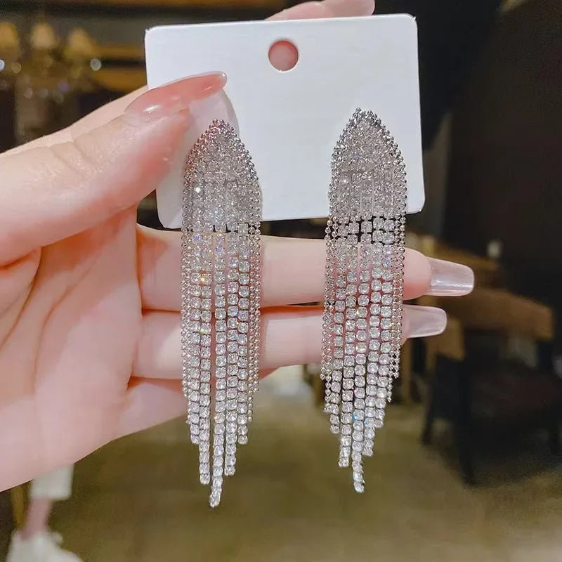 Diamond Tassel Dangle Long Earrings fashionnsio