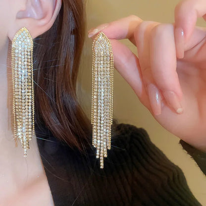 Diamond Tassel Dangle Long Earrings fashionnsio