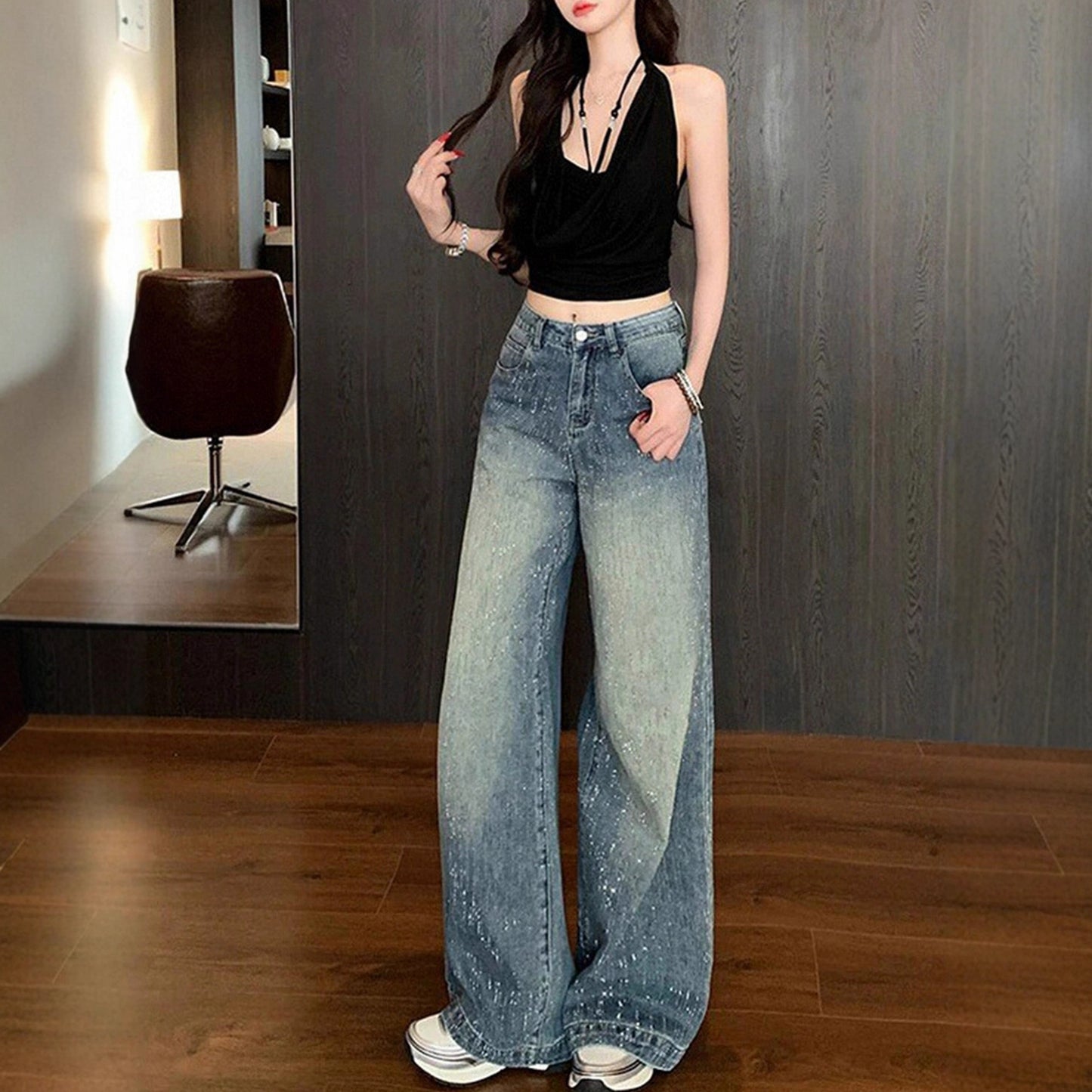 Y2K Loose Rhinestone Jeans - Fashionnsio