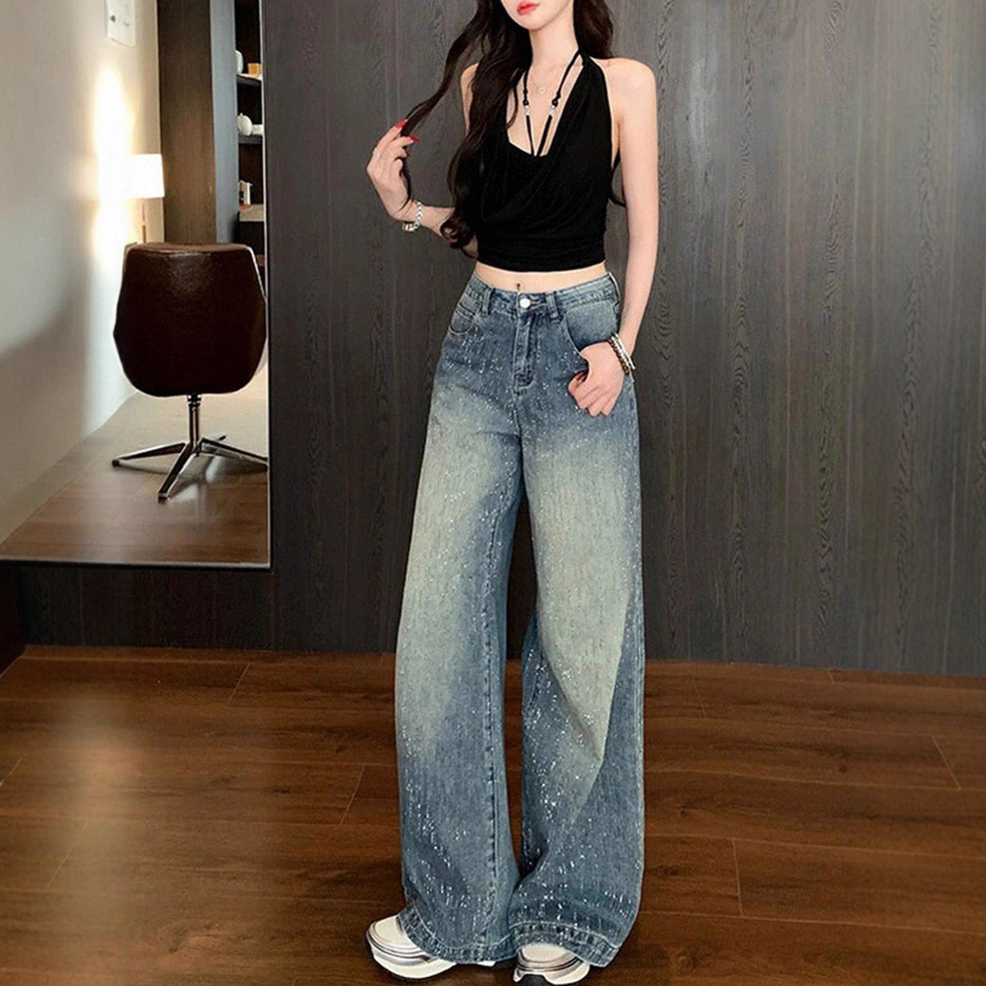 Y2K Loose Rhinestone Jeans - Fashionnsio