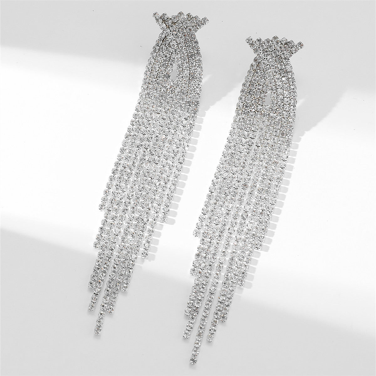 Sparkling Full Rhinestone Long Fringe Earrings fashionnsio