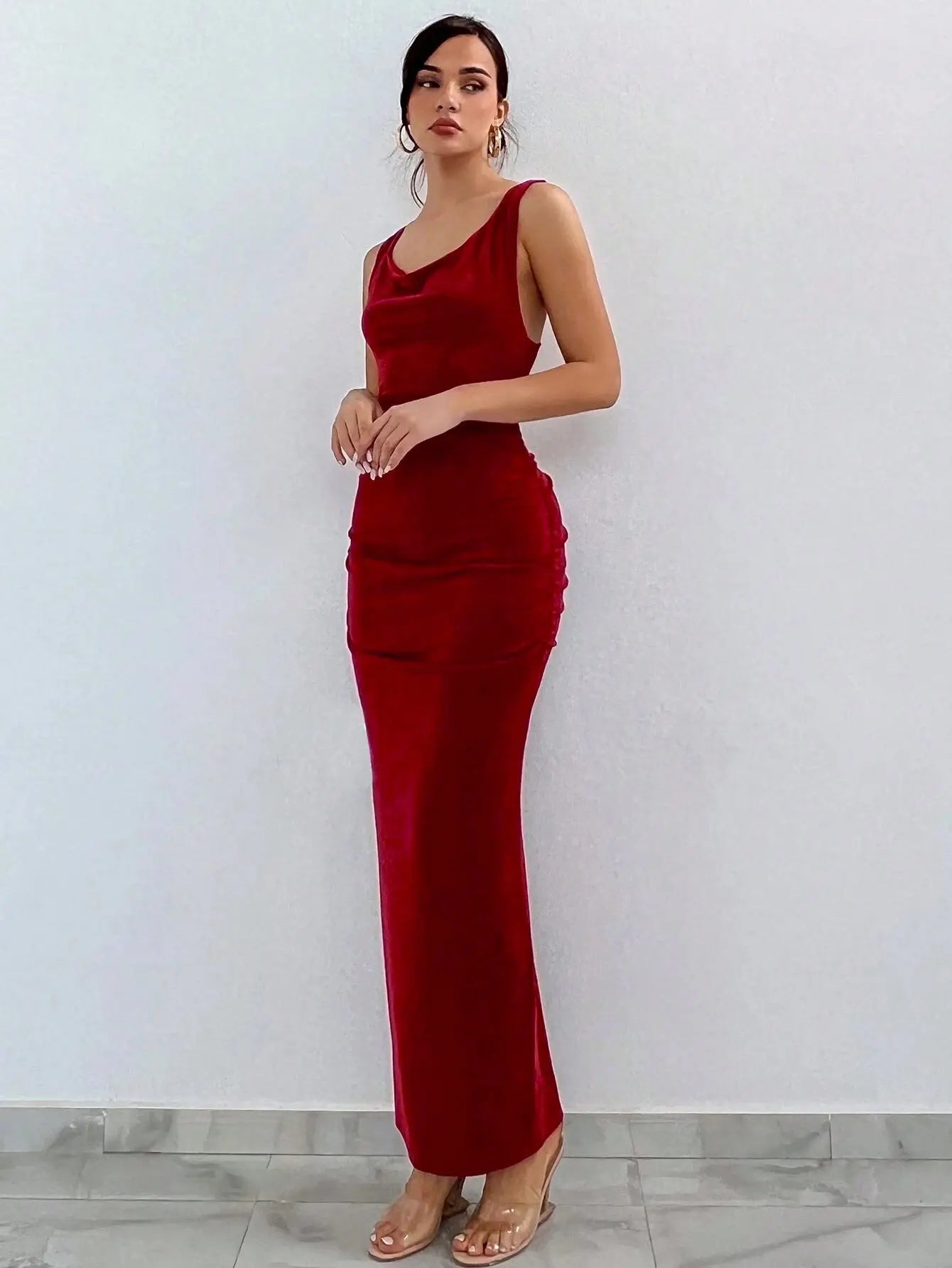 Pleated Backless Bodycon Dress For Women