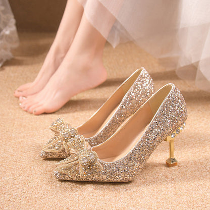 Crystal Sequins Bowknot Cinderella Heels