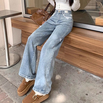 Denim Bow Lace Jeans - Fashionnsio