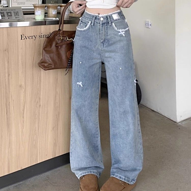 Denim Bow Lace Jeans - Fashionnsio
