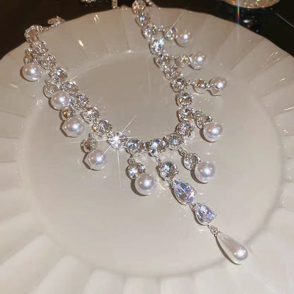 Pearl Tassel Diamond Necklace