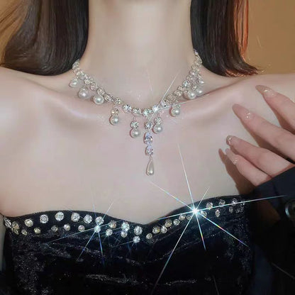 Pearl Tassel Diamond Necklace