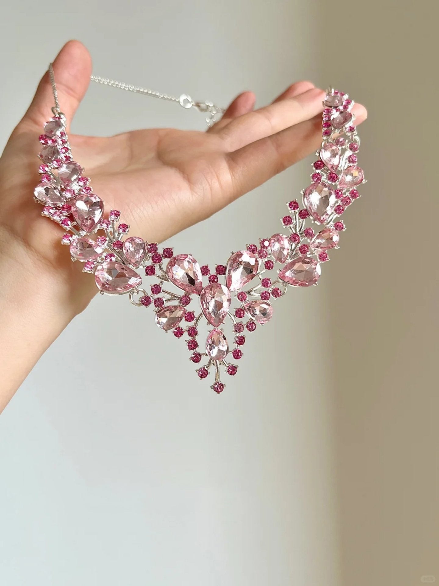 Pink Blossom Rhinestone Necklace