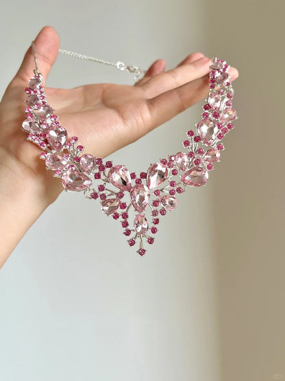 Pink Blossom Rhinestone Necklace