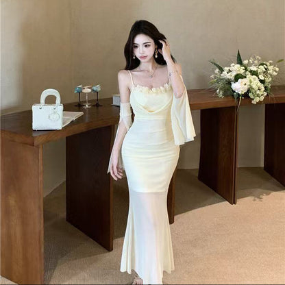Floral Mesh Long Bodycon Dress - Fashionnsio