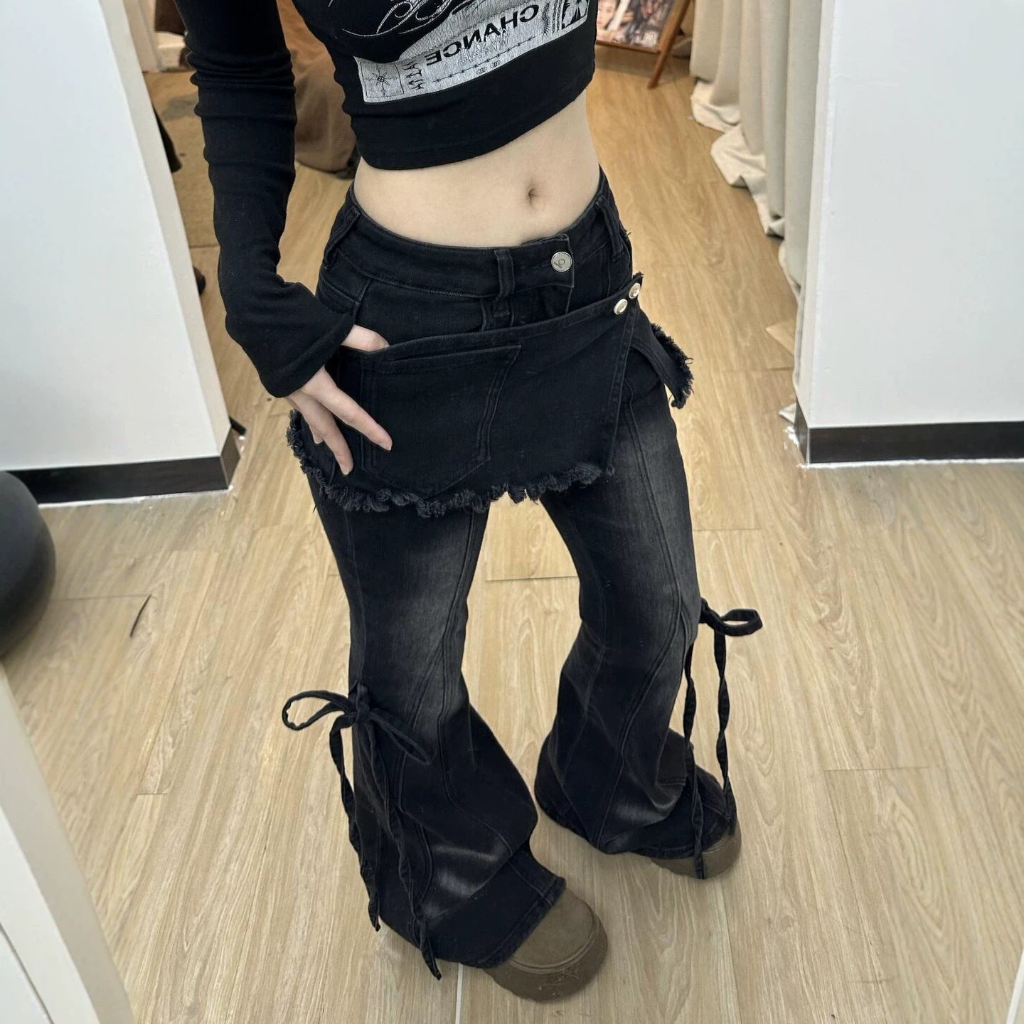 Y2K Layered Flared Jeans - Fashionnsio