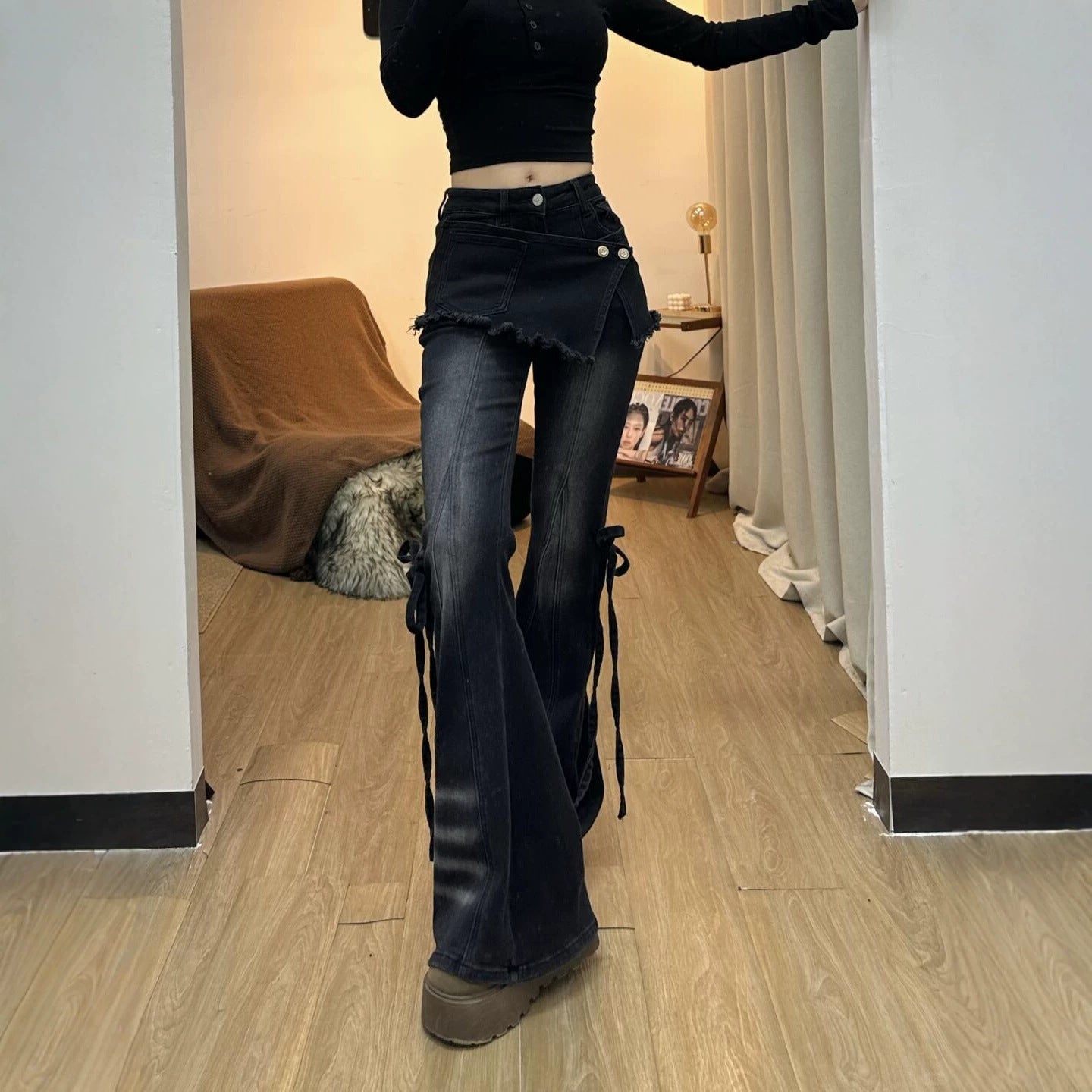Y2K Layered Flared Jeans - Fashionnsio